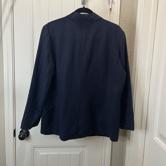 Adolfo Studio Navy Blazer Jacket Womens Size 14P Long Sleeve Linen Blend Career - Picture 4 of 9